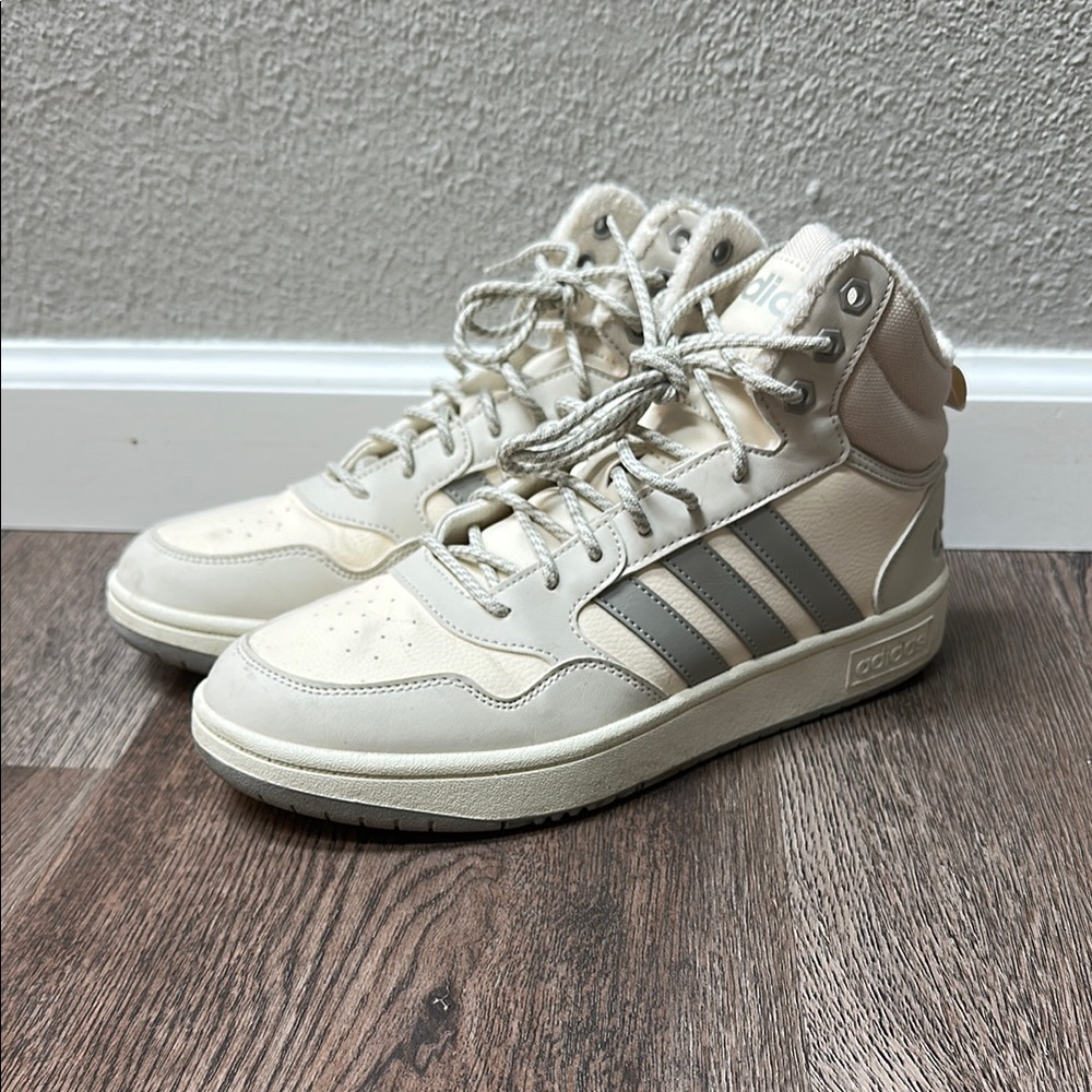 Adidas Beige and Gray High-Top Sneakers
